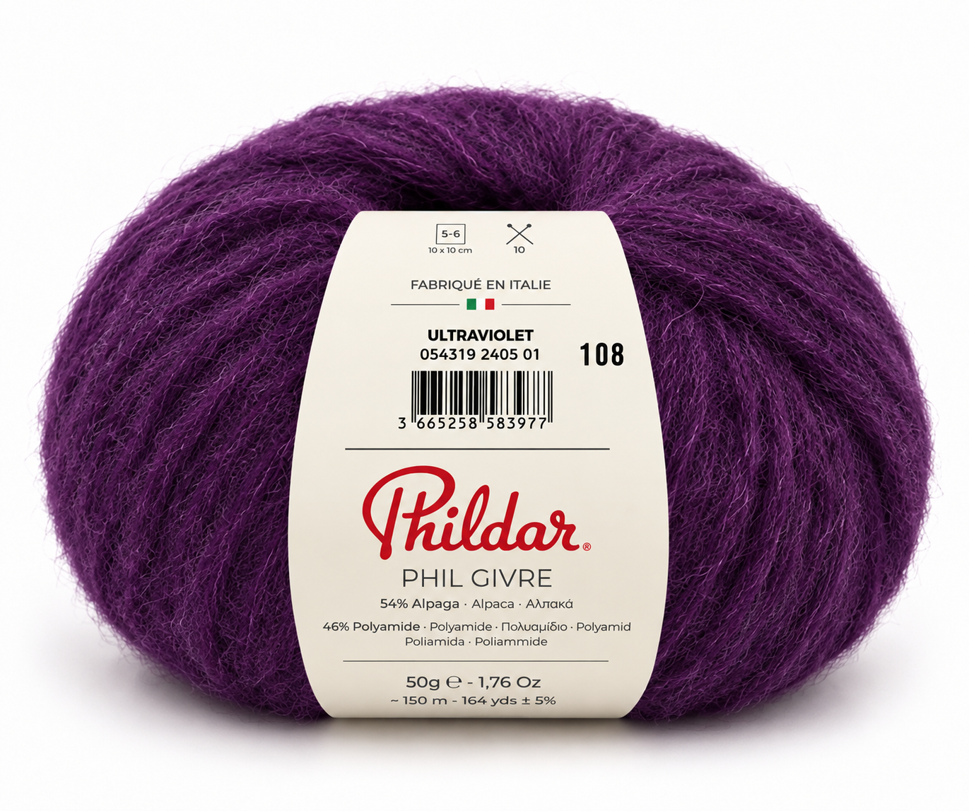 Novelo de fio roxo Phildar PHIL GIVRE com etiqueta branca
