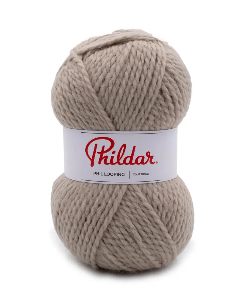 Novelo de lã grossa bege com etiqueta Phildar PHIL LOOPING