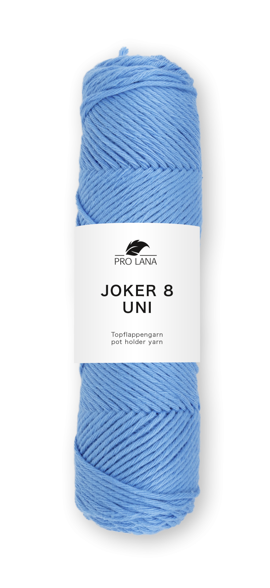 Novelo de lã azul claro com etiqueta branca PRO LANA JOKER 8 UNI