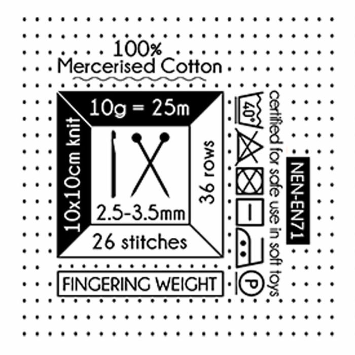 Etiqueta de fio de algodão com instruções de uso e certificação de segurança