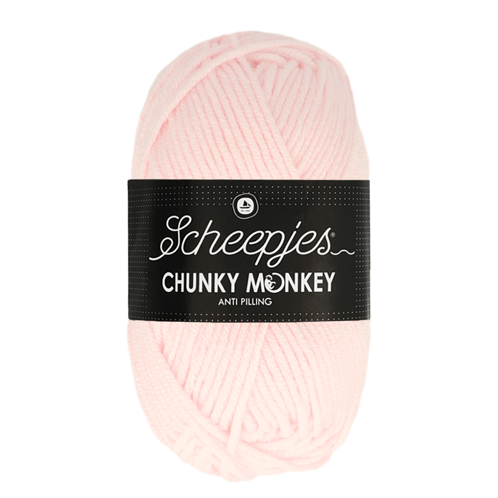 Novelo de lã rosa claro com rótulo Scheepjes Chunky Monkey