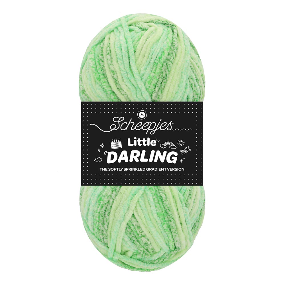 Novelo de fio verde claro com embalagem preta e texto branco