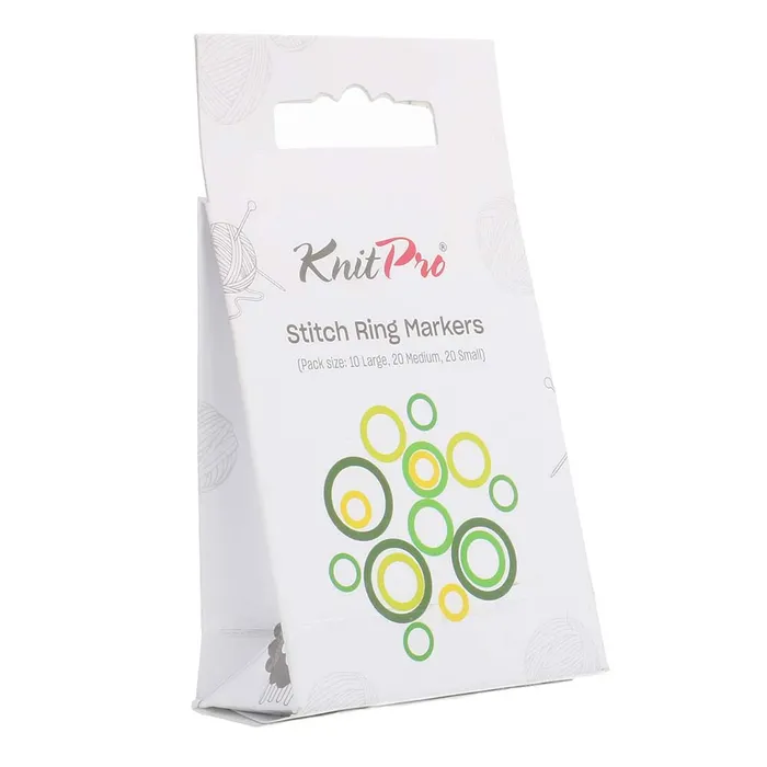 Sacola de papel branca com alça e texto KnitPro Stitch Ring Markers