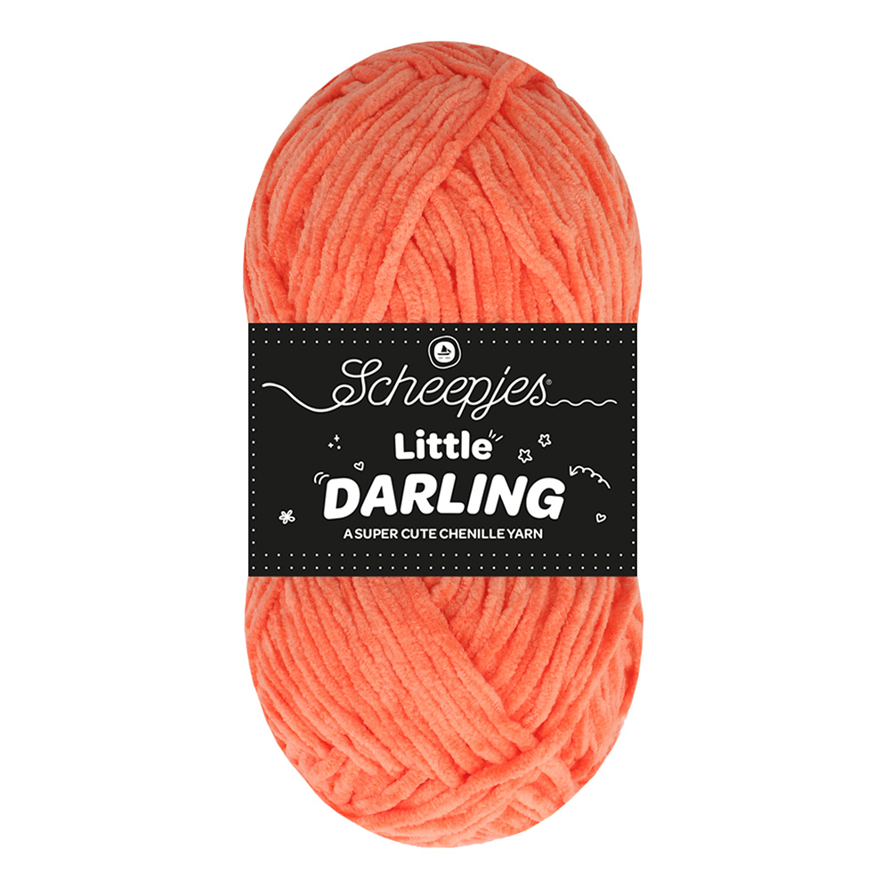 Novelo de lã chenille coral com etiqueta preta Scheepjes Little DARLING