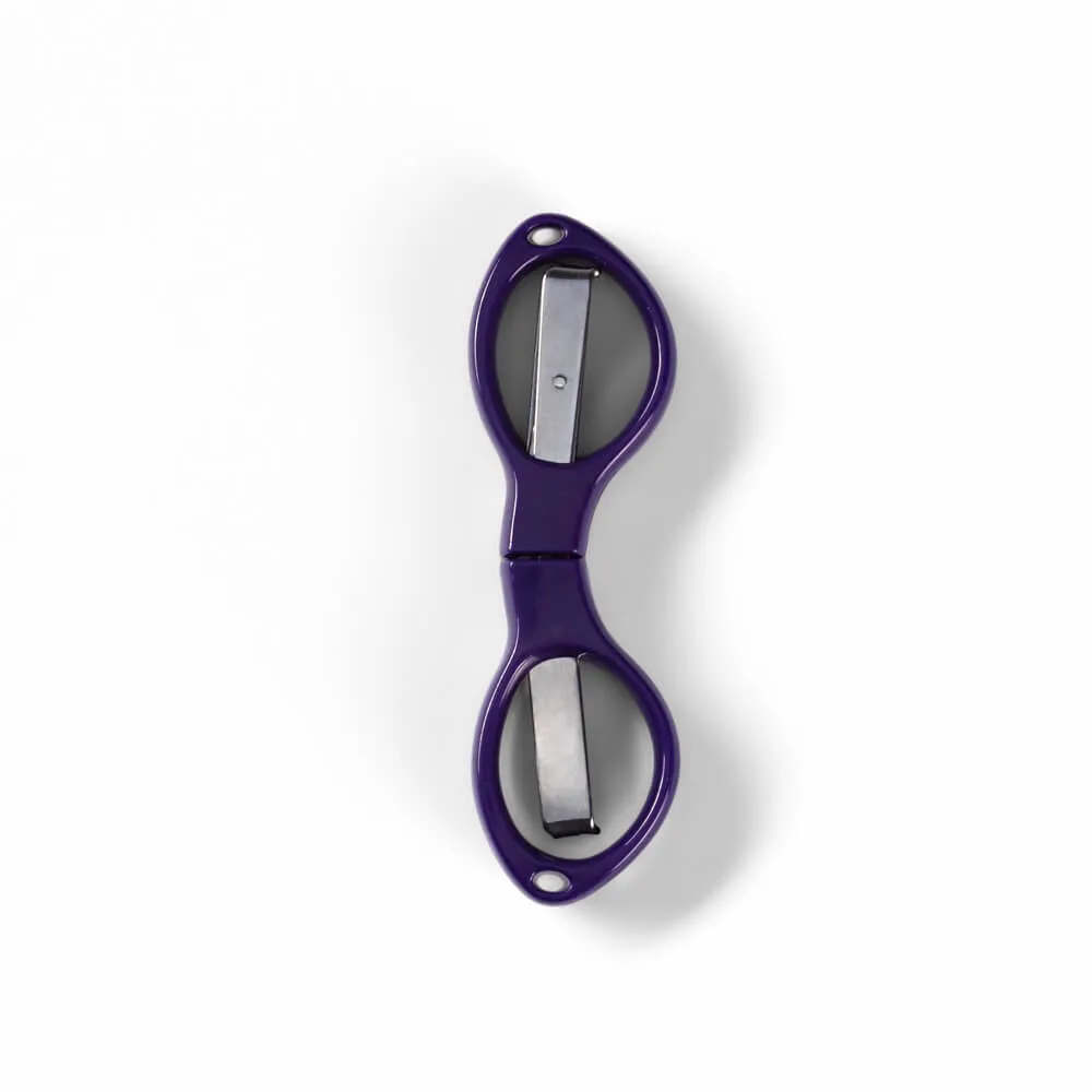 Afiador de lâminas duplo roxo em fundo branco
