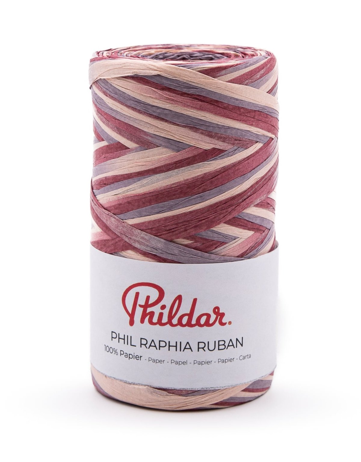 Rolo de fita de ráfia colorida com etiqueta Phildar