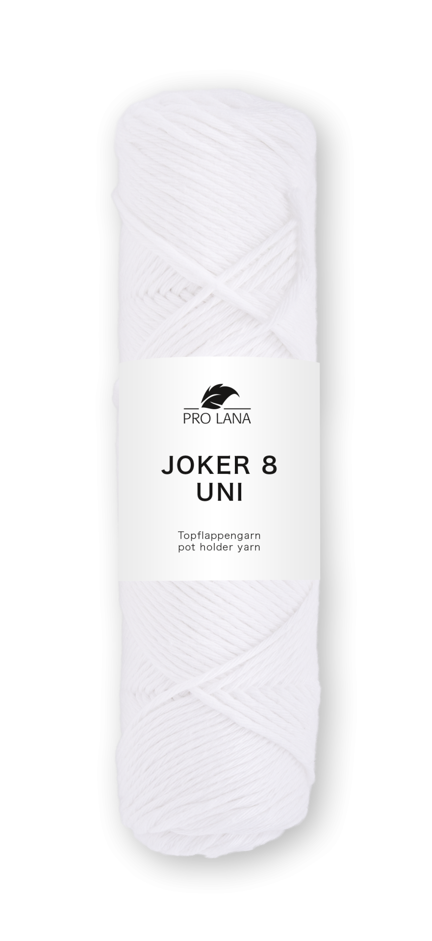 Novelo de lã branca com etiqueta da marca Pro Lana