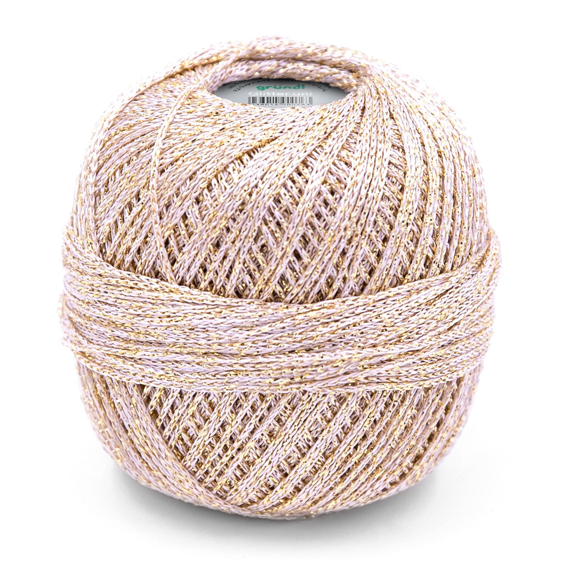 Novelo de linha Crochet rosa claro com fios dourados