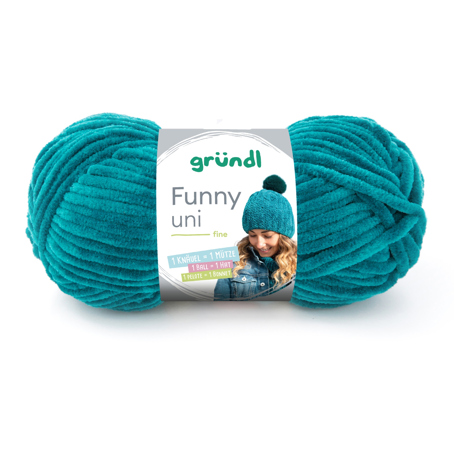 Novelo de lã grossa turquesa com etiqueta grundl Funny uni fine