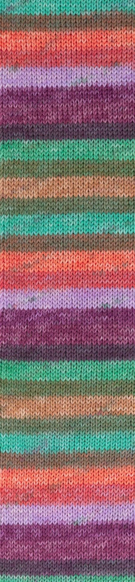 Pano tecido com padrão de riscas horizontais coloridas e textura de malha grossa