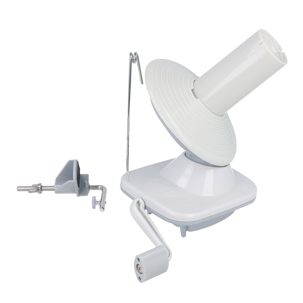 Suporte de fio manual branco com manivela e pinça para mesa