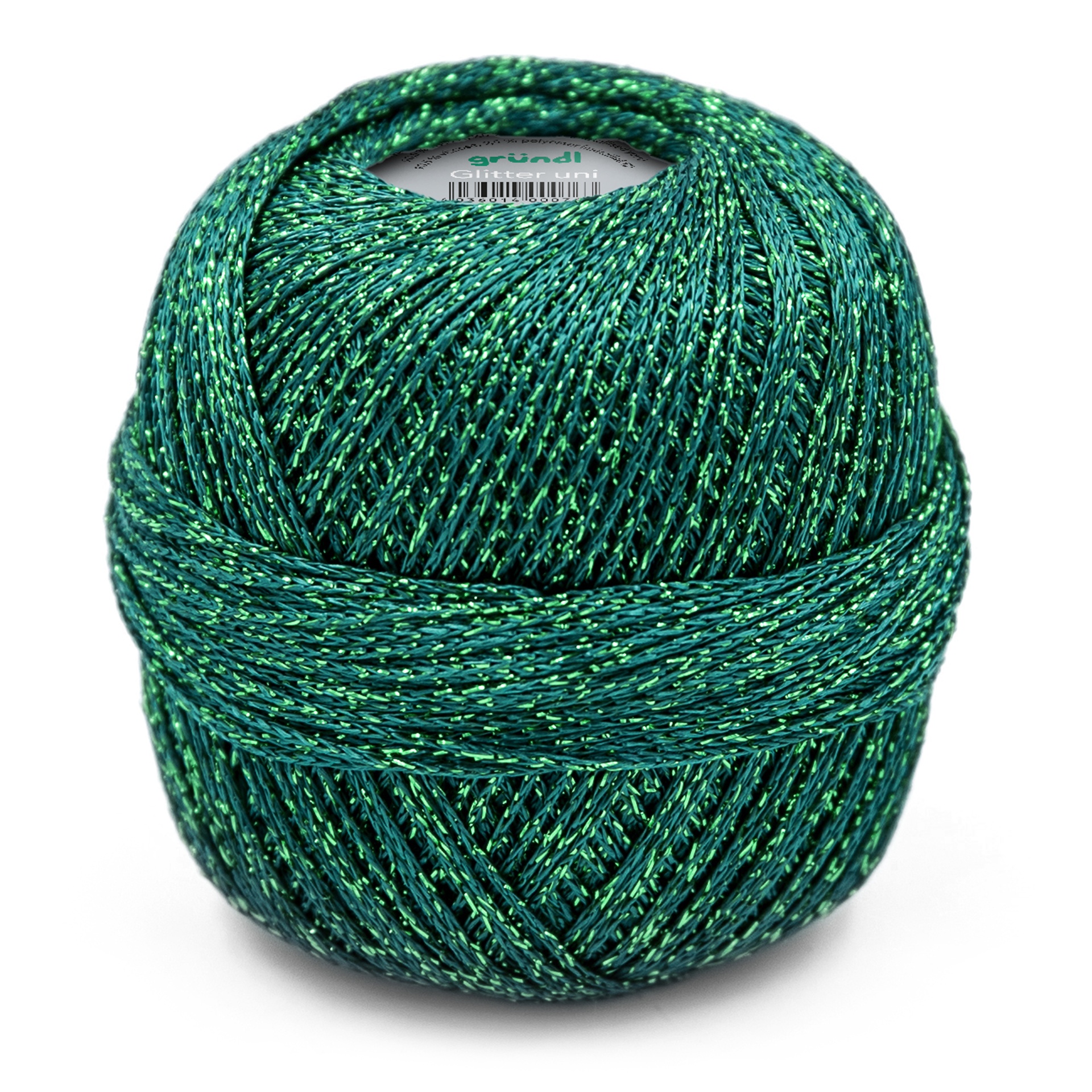 Novelo de linha verde-azulado brilhante com etiqueta gründl Glitter uni