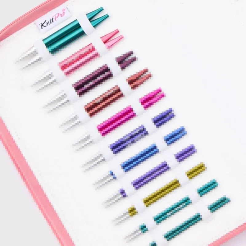 Conjunto de pontas metálicas coloridas para agulhas de tricô com etiqueta KnitPro
