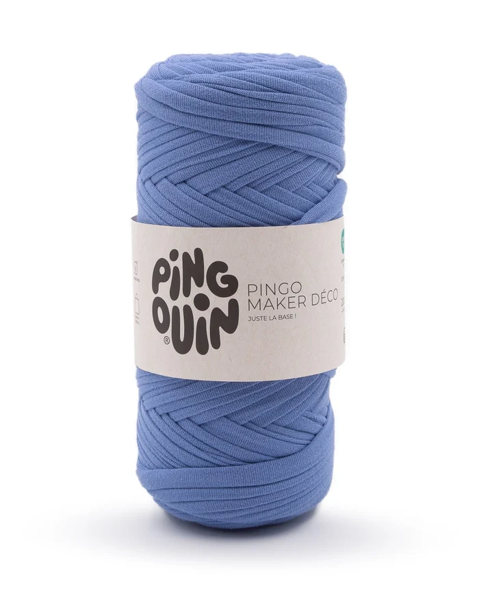 Novelo de fio grosseiro azul com etiqueta branco PINGOUIN PINGO MAKER DÉCO.