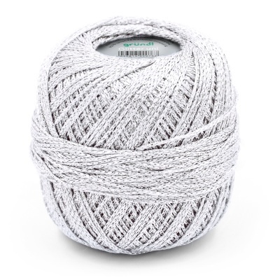 Novelo branco de fio brilhante com etiqueta gründl Glitter uni e código de barras