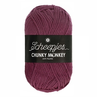 Novelo de fio grosso bordeaux com etiqueta preta Scheepjes Chunky Monkey