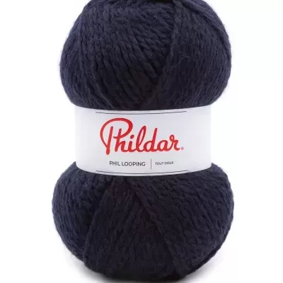 Novelo de lã azul escuro Phildar PHIL LOOPING com etiqueta branca