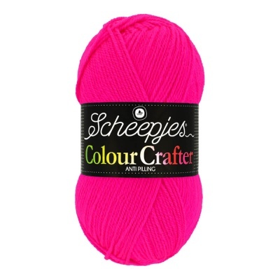 Novelo de lã rosa fluorescente Scheepjes Colour Crafter com etiqueta preta