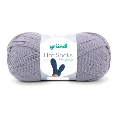 Rolo de fio cinza claro com rótulo branco da marca gründl Hot Socks