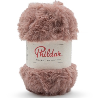 Novelo de lã felpuda rosa seco com etiqueta Phildar