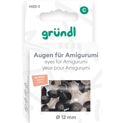 Embalagem de olhos para Amigurumi da gründl, 20 peças, Ø 12 mm