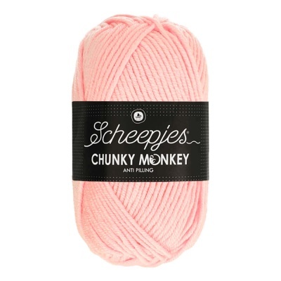 Novelo de lã rosa claro com etiqueta preta Scheepjes Chunky Monkey