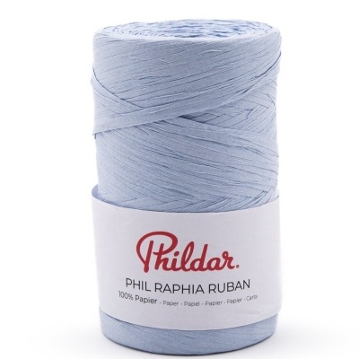 Rolo de rafia azul claro com etiqueta Phildar PHIL RAPHIA RUBAN