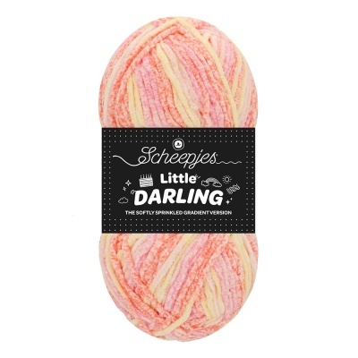 Novelo de lã rosa e creme com etiqueta preta Scheepjes Little Darling