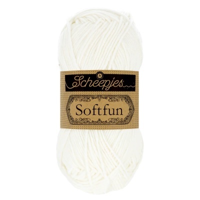 Novelo de lã branco Scheepjes Soft fun com rótulo castanho