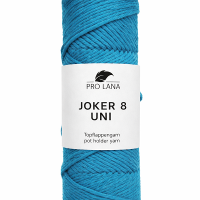 Novelo de fio azul turquesa com etiqueta branca da marca PRO LANA