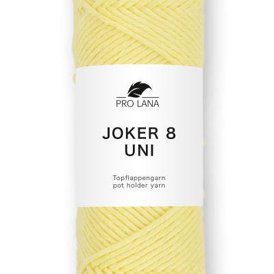 Novelo de fio amarelo claro com etiqueta branca PRO LANA