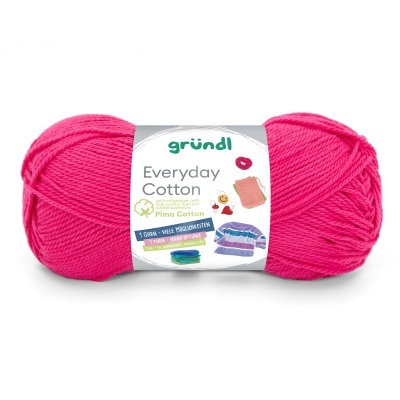 Novelo de fio de algodão rosa com rótulo branco da marca gründl