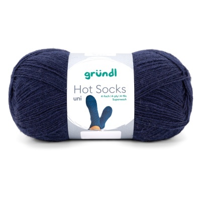 Novelo de lã azul escuro Hot Socks da gründl com etiqueta branca