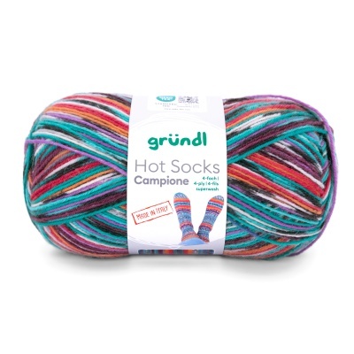 Fio de lã multicolorido para meias gründl Hot Socks Campione 4-fach