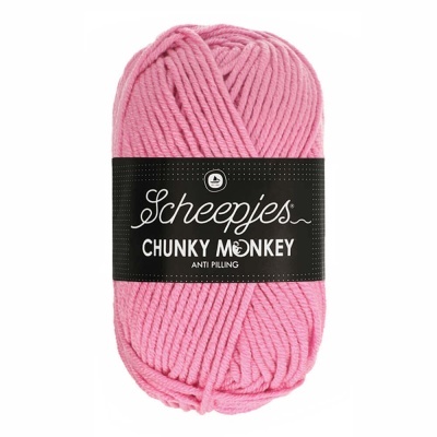 Novelo de lã rosa Scheepjes Chunky Monkey com etiqueta preta