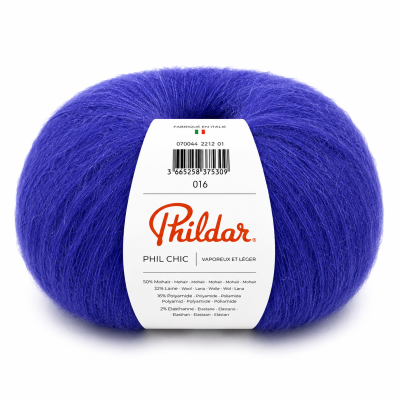 Novelo de lã azul roxa Phildar PHIL CHIC com etiqueta branca