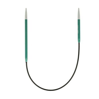 Agulha circular de tricô com pontas metálicas e cabo verde