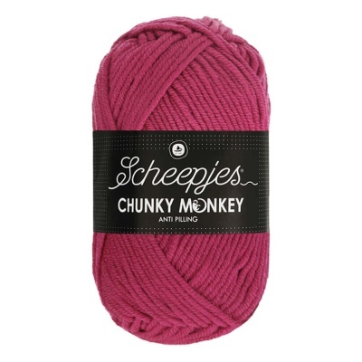 Novelo de lã grossa rosa choque Scheepjes Chunky Monkey com etiqueta preta