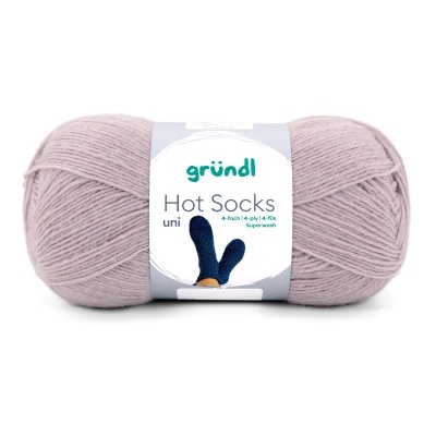 Novelo de lã cinzenta clara gründl Hot Socks uni com etiqueta sobre fundo branco
