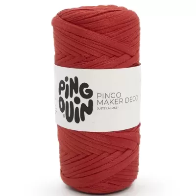 Rolo de fio vermelho grosso com etiqueta branca PINGOUIN