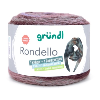 Novelo de fio de lã colorido em tons rosa e cinza com etiqueta branca
