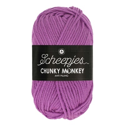 Novelo de lã rosa Scheepjes Chunky Monkey com etiqueta preta