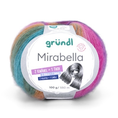 Novelo de lã multicolorida gründl Mirabella com rótulo branco