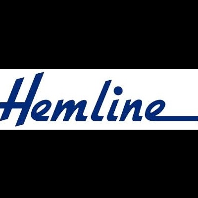 Logo Hemline azul em fundo branco com tipografia cursiva