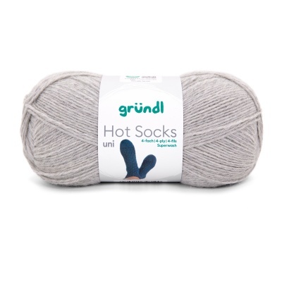 Novelo de linha para tricô cinzento claro com etiqueta branca da marca gründl Hot Socks