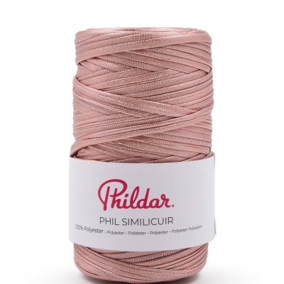 Rolo de fio rosa claro com etiqueta Phildar PHIL SIMILICUIR 100% Polyester
