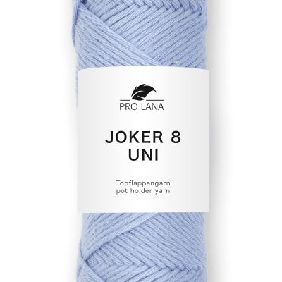 Rolo de fio azul claro com etiqueta branca PRO LANA JOKER 8 UNI.