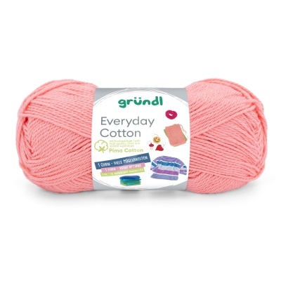 Novelo de fio algodão rosa da marca gründl com etiqueta Everyday Cotton.