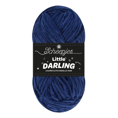 Novelo de lã chenille azul com etiqueta preta Scheepjes Little DARLING