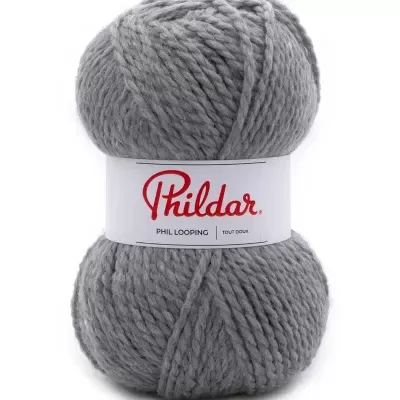 Novelo de lã cinzenta Phildar Phil Looping.